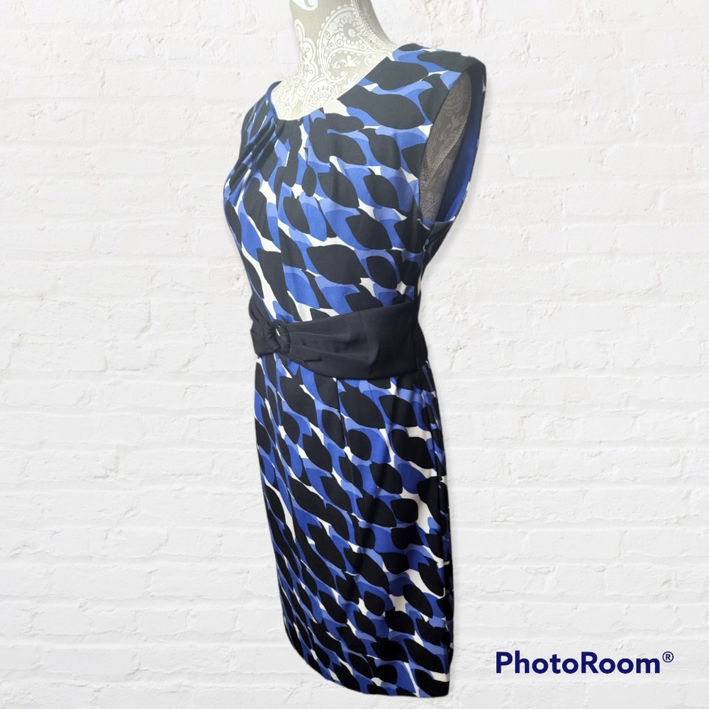 Sandra Darren Black and Blue Geo Print Career Dress Size 10